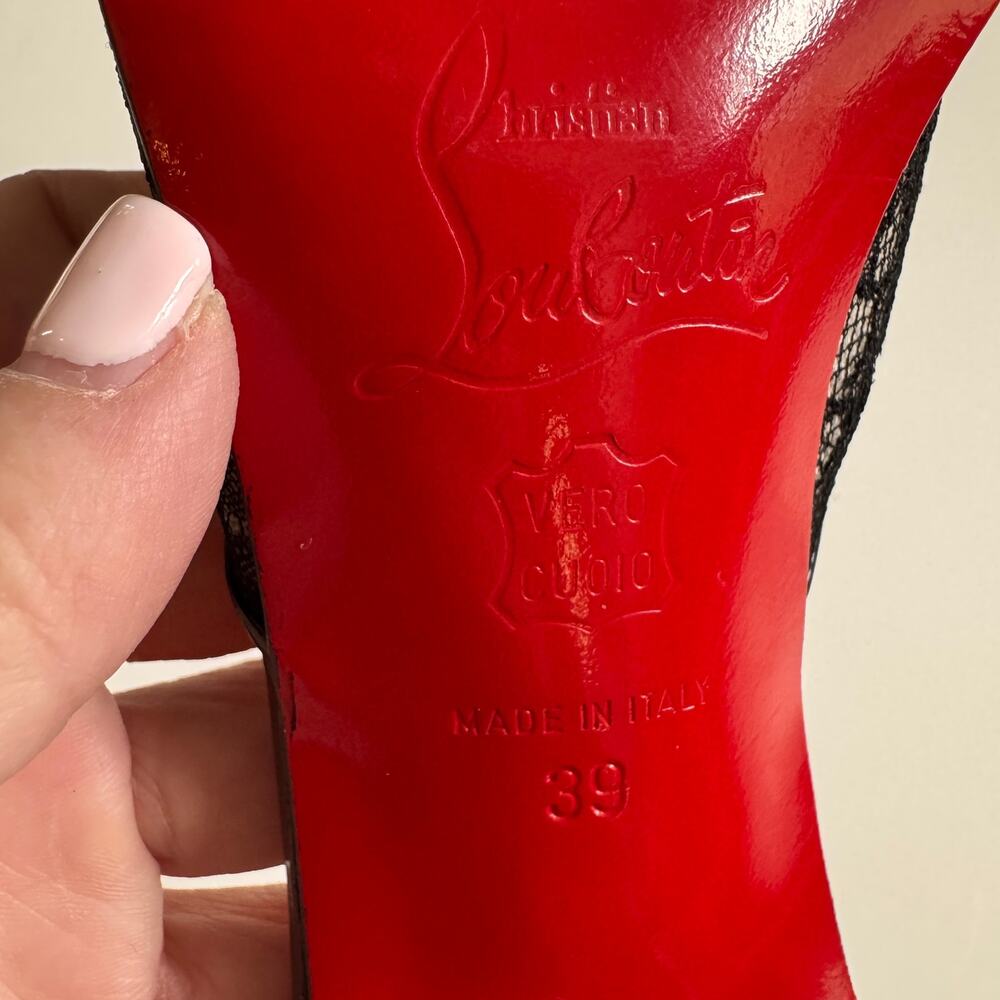 Christian Louboutin Black Lace Pink Accent Bow Peep Toe Mule Slide Size 39 US 9 - Picture 7 of 16